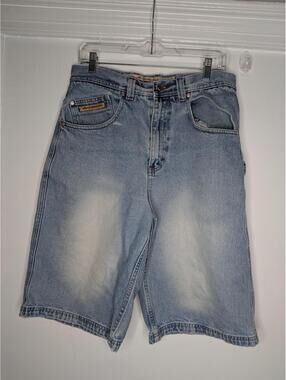 Y2K Brooklyn Xpress 90s  Shorts Mens 32 Blue Denim Carpenter Bermuda Relaxed Fit